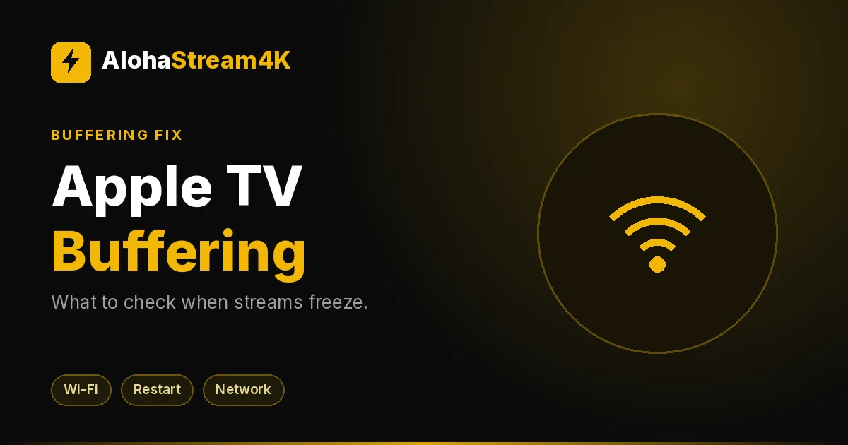 Apple TV connected to a television showing a paused video and a loading indicator