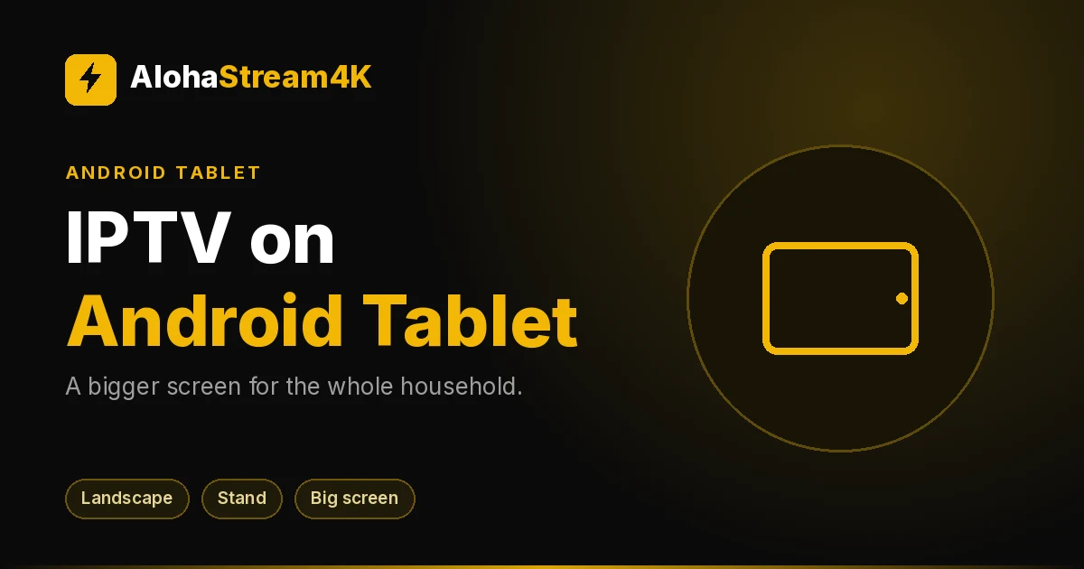 Android tablet on a kitchen counter stand playing a streaming app