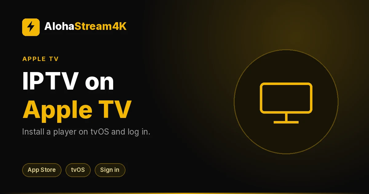 Apple TV box under a television showing a player app home screen